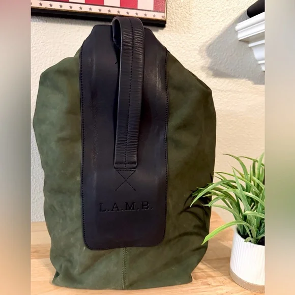 LAMB Nubuck Green Leather w/Black 1-Strap Sling BackPack Excellent Condition!! - Picture 1 of 8